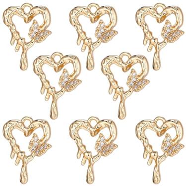 Imagem de Beebeecraft 8 peças de pingentes de coração vazado para fabricação de joias, zircônia cúbica banhada a ouro 18 K com pingentes de borboleta para artesanato faça você mesmo colar pulseira pingente