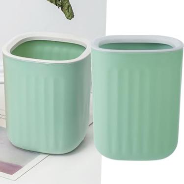 Imagem de POCREATION Lixeira de Mesa, Lixeira Pequena de Plástico Com Anel de Pressão para Tampos, Design Listrado Requintado, Portátil para Escritório, Dormitório ou Mesa, 15 X 11 X 12,5 Cm