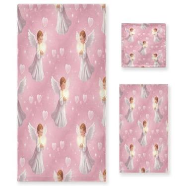 Imagem de Wassud Conjunto de 3 toalhas de banho com coração de anjo dos namorados, toalhas supermacias e absorventes para banheiro, toalhas de banho de secagem rápida, toalha de banho para academia, spa, hotel