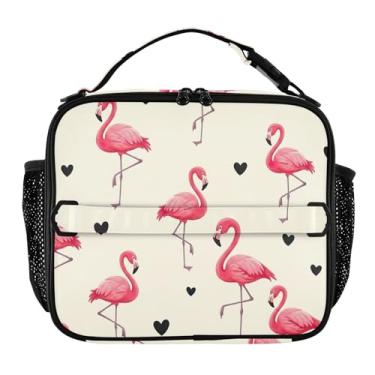 Imagem de Joisal Lancheira fofa rosa flamingos pássaros meninas mulheres lancheira crianças homens lancheira para trabalho bolsa térmica macia isolada com alça de ombro ajustável