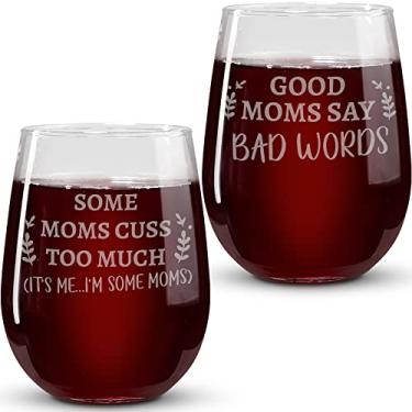 Imagem de On The Rox Drinks Conjunto de 2 copos de vinho sem haste para mães – Presentes engraçados para mães para o dia das mães, Natal, aniversário – Presente para a melhor mãe de todos os tempos