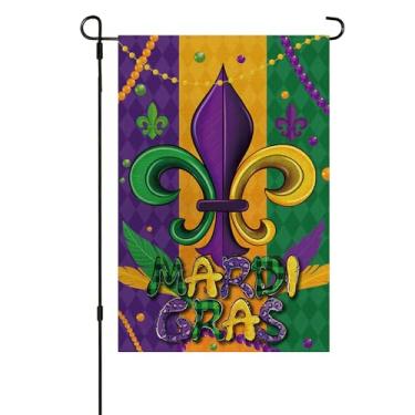 Imagem de Bandeira de jardim de carnaval 30 x 45 cm vertical dupla face, Welcome Carnival Fleur de Lis Yard Home Outdoor Flag
