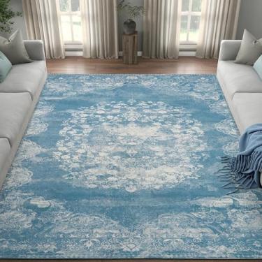 Imagem de jinchan Tapete Lavável 6X9 para Sala de Estar, Lã Sintética Macia, Ultrafina, Resistente A Manchas, Antiderrapante, Vintage, Floral, Tapete Grande para Quarto, Sala de Jantar, Escr (9' X 6' (Retangula