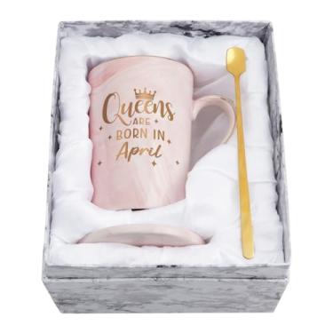 Imagem de YHRJWN Presentes de aniversário para mulheres, presentes de aniversário de abril para mulheres, canecas Queens Are Born in April, presentes para mulheres amigas BFF Sister Wife, presentes do zodíaco