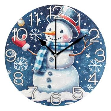 Imagem de GAIGEO Relógio de parede analógico decorativo operado por bateria relógio de sala de aula, sala de estar, decoração de parede moderna, boneco de neve fofo azul branco inverno, 25 cm, ponteiros pretos