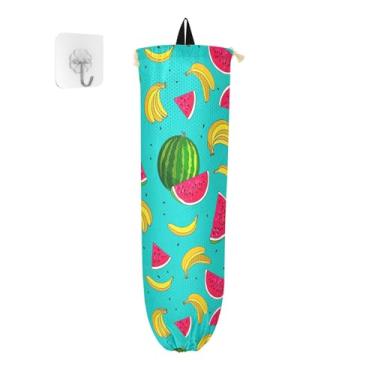 Imagem de Suporte de sacola de compras com fatias de melancia de bananas, bolsa de armazenamento de parede, protetor de saco para sacolas plásticas de mercearia