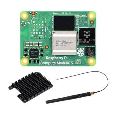 Imagem de Waveshare CM5 Pi Compute Module 5, vem com um Raspberry Pi oficial CM5002000 (sem fio, 2GB RAM, 0GB (Lite) eMMC Flash), um kit de antena e um dissipador de calor (3 itens)