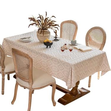 Imagem de Qubjus Elegante toalha de mesa quadrada jacquard em relevo com textura de linho sintético durável com borda bainha toalha de mesa decorativa para jantar e festa (139 x 139 cm, bege2)