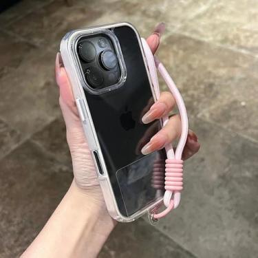 Imagem de Capa de celular com alça de pulso para iPhone 16E 14 15 16 Plus 11 12 13 16 Pro Max, capa magnética transparente à prova de choque, rosa, para iPhone 12 Pro