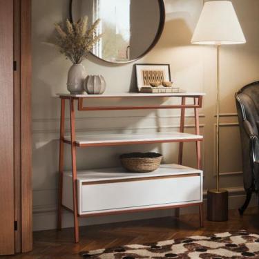 Imagem de Aparador Industrial Hall de Entrada 1 Gaveta Thor Branco Cedro com Bro