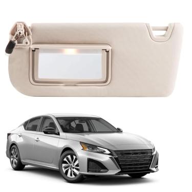 Imagem de YZQPNB Visor solar compatível com Nissan Altima 2019-2024 lado esquerdo do motorista com espelho de maquiagem e luz substitui 96401-6CA3C (bege)