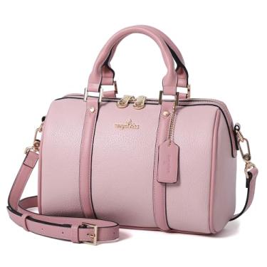 Imagem de Angel Kiss Bolsas Femininas Tipo Sacola E De Couro Vegano, Estilo Boston Barrel, Com Alça Superior, Bolsa Ombro Transversal (Rosa)