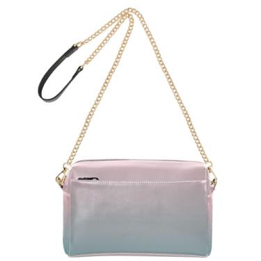 Imagem de Bolsa feminina rosa rosa degradê azul gradiente bolsa transversal para celular linda bolsa de ombro de couro PU com alça de corrente