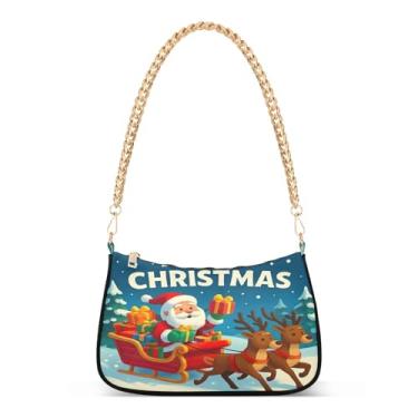 Imagem de Bolsa feminina com corrente de ombro com estampa natalina de Papai Noel, linda bolsa Hobo média para festas de fim de ano