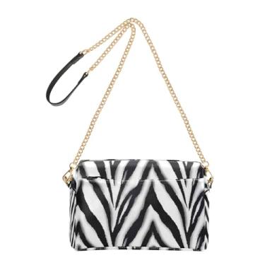 Imagem de Joitme Bolsa feminina transversal para telefone linda bolsa de ombro preta branca zebra corrente alça de couro PU