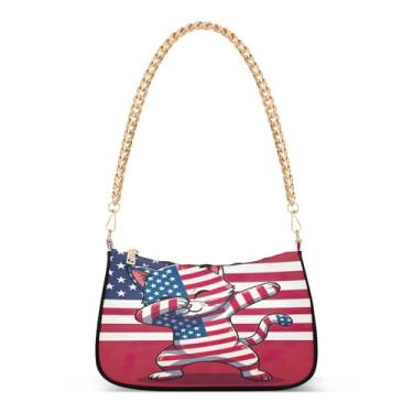 Imagem de Bolsa de ombro divertida com corrente de gato de desenho animado, bolsa feminina Hobo com grande capacidade, bolsa moderna para uso diário e festa