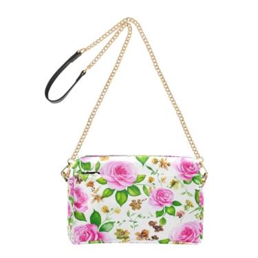Imagem de Joitme Bolsa tiracolo feminina para celular bolsa de ombro de couro PU alça de corrente aquarela rosas folhas verdes