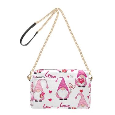 Imagem de Bolsa feminina transversal bolsa de telefone linda rosa desenho animado gnomos branco PU bolsa de ombro com alça de corrente