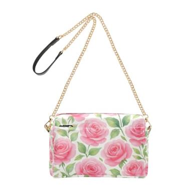 Imagem de Joitme Bolsas femininas bolsa transversal aquarela rosa folhas verdes bolsa de celular alça de couro PU bolsa de ombro