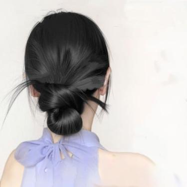 Imagem de Perucas femininas de cabelo liso preto natural, peruca antiderrapante para uso diário, festas e casamentos