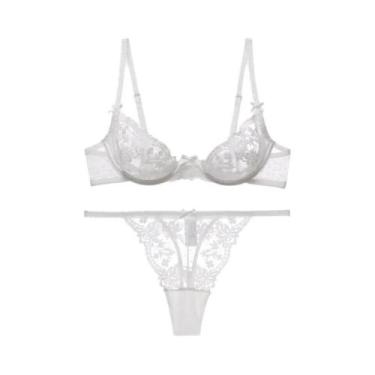 Imagem de Conjunto De Bralette Ultra Fino Sem Fio Com Recortes Em Renda MOYISU P