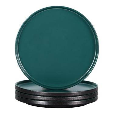 Imagem de GZG Conjunto de pratos de salada de cerâmica para conjuntos de grés de 11,2 cm, pratos pequenos para saladas, sobremesas, aperitivos, micro-ondas, máquina de lavar louça, conjunto de pratos para