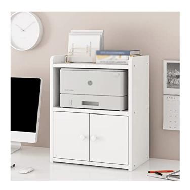 Imagem de Suporte de impressora Suporte de impressora de piso doméstico Prateleira de impressora de duas portas Prateleira de armazenamento de arquivos multicamadas 47,5 × 30 × 60 cm Prateleira de impressora