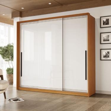 Imagem de Guarda Roupa Roupeiro 3 portas de correr 4 gavetas Valência Freijó Branco Politorno Móveis