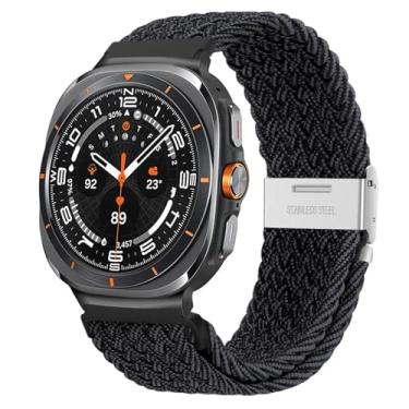 Imagem de KGFCE Para Galaxy Watch Ultra 47mm Pulseiras de relógio Nylon Elástico Trançado Solo Loop Strap Pulseira(BGraphiteSS)