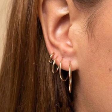Imagem de 4 pares de brincos de argola de ouro para mulheres, conjunto de brincos de argola banhados a ouro 14K, brincos hipoalergênicos, conjunto de brincos pendentes leves