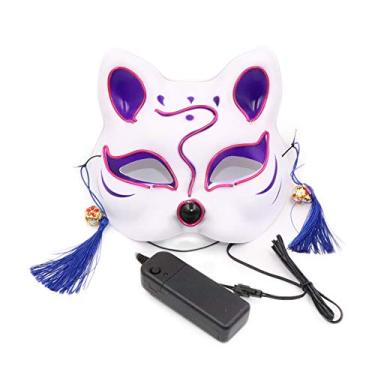 Imagem de Luzes Neon de Meia Face Raposa para Festa Halloween Traje Cosplay com Led 4 Modos Luz Ajuste Confortável Festas Discotecas Clubs Aniversários Carnavai