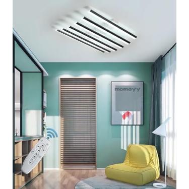 Imagem de Luminária de teto LED moderna de 50 W, dimerizável, preta, alta luminosidade, grande, para sala de estar, quarto e escritório, com controle remoto, temperatura de cor ajustável de 3000 K a 6