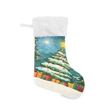 Imagem de Wassud Meias de Natal com fogos de artifício Meias de Natal grandes de 45,7 cm com punho branco pendurado decoração de férias 1 pacote