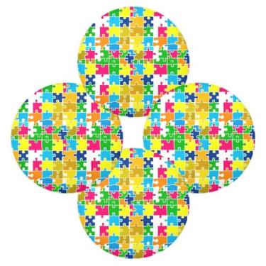 Imagem de Wassud Jogo americano conjunto de 4 tapetes de mesa redondos com estampa de quebra-cabeça para cozinha e jantar, lavável, resistente ao calor, decoração de mesa 39 cm