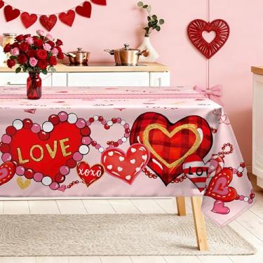 Imagem de Arquiel Toalha de mesa retangular para o dia dos namorados, lavável na máquina, coração do amor, 213 x 152 cm, capa de mesa rosa de poliéster para cozinha, jantar, festa, decoração ao ar livre