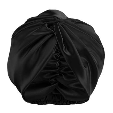 Imagem de Touca de banho para mulheres, cabelo de cetim de seda para toucas de dormir reutilizáveis, à prova d'água, cacheado, grande kitsch (bege, tamanho único)