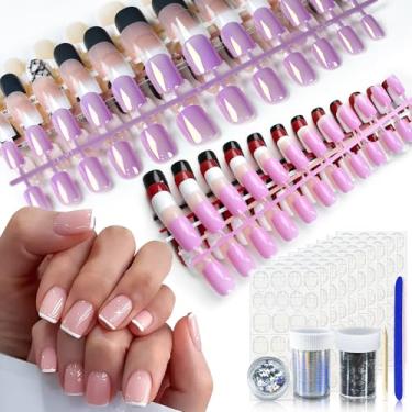 Imagem de 10 unidades de unhas de pressão, unhas postiças vermelhas e roxas brilhantes, pontas de arte de unhas roxas metálicas para salão de beleza, presentes diários de unhas para mulheres e meninas com abas