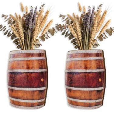 Imagem de TEASIK Conjunto de 2 vasos de parede de madeira, vasos vintage pendurados em barril para plantas de interior - decoração de casa de fazenda e parede ocidental, decoração de casa de madeira rústica