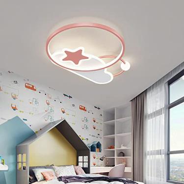 Imagem de Luminária de teto LED infantil com intensidade regulável, controle remoto, ideal para quarto de bebê, sala de estar, quarto, cozinha e sala de jantar (rosa, 42 cm de largura)
