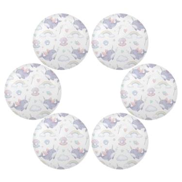 Imagem de Wassud Jogo americano conjunto de 6 tapetes redondos de baleias arco-íris para cozinha e jantar tapetes laváveis resistentes ao calor para decoração de mesa 39 cm