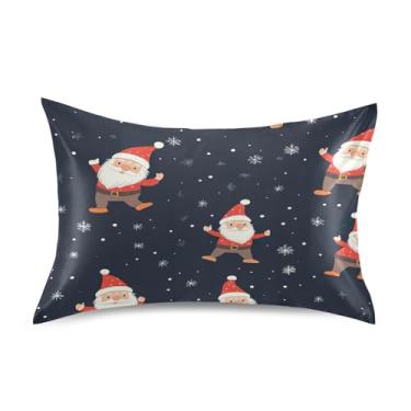 Imagem de Wassud Linda fronha de cetim de Papai Noel para cabelo e pele fronhas de seda lisa tamanho padrão capas de travesseiro respiráveis com fecho de envelope