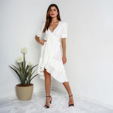 Imagem de Vestido susie transpassado babados feminino  - Susie Modas, Branco, P,