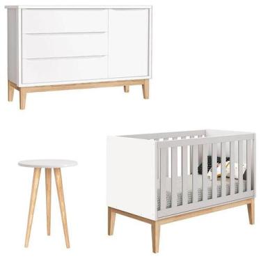 Imagem de Berço Americano Cômoda 1 Porta Classic e Mesa de Canto Theo Branco com