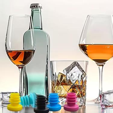 Imagem de 5 peças de rolhas de vinho à prova de vazamento – Silicone rosqueado para vedação de garrafas de vinho e óleo