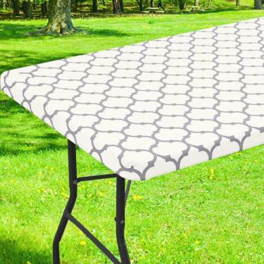 Imagem de Smiry Capa de mesa de piquenique retangular, toalha de mesa de vinil de flanela limpa para mesas de 1,8 m, protetor de toalha de mesa de acampamento elástico impermeável para ambientes internos e