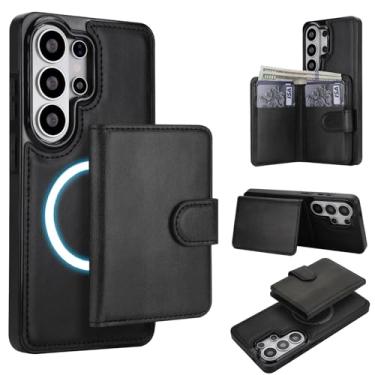 Imagem de Para Samsung Galaxy S26 Carteira ultra destacável compatível com Magsafe capa de carregamento sem fio com suporte para cartão, compartimento para dinheiro, suporte 2 em 1 à prova de choque (preta)