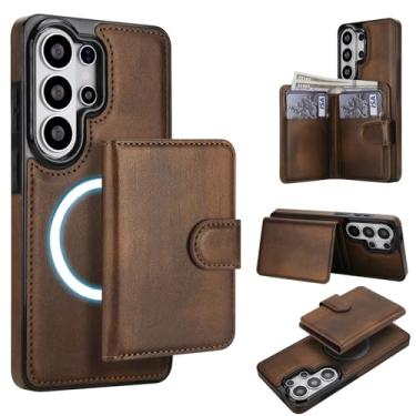 Imagem de Para Samsung Galaxy S26 Carteira ultra destacável compatível com Magsafe capa de carregamento sem fio com suporte para cartão, compartimento para dinheiro, suporte 2 em 1 à prova de choque (marrom)
