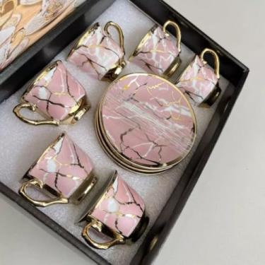 Imagem de Jogo 12 Peças: 6 Xícaras + 6 Pires de Porcelana Premium - Ideal para Café, Elegantes e Práticas para Residência e Bares (ROSA XU)