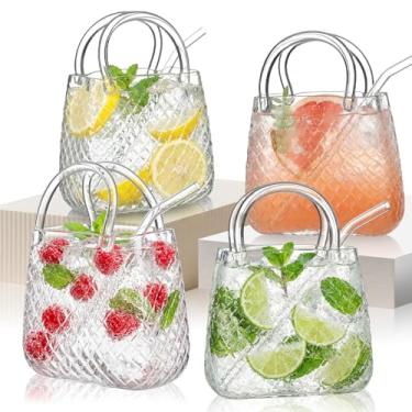 Imagem de Bolsa de vidro para bebidas, conjunto de 120 ml, exclusivo com listras de diamante, copo de vinho, presentes para festa feminina, vaso de peixe, copos criativos e fofos para suco de frutas, chá