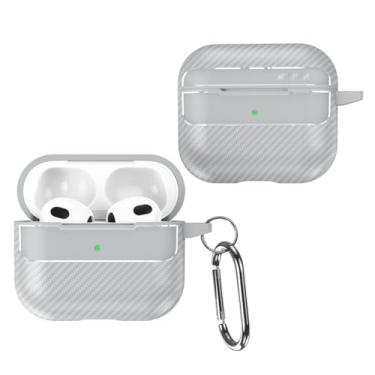 Imagem de Capa de fone de ouvido com textura de fibra de carbono com gancho para AirPods 4 (cinza)